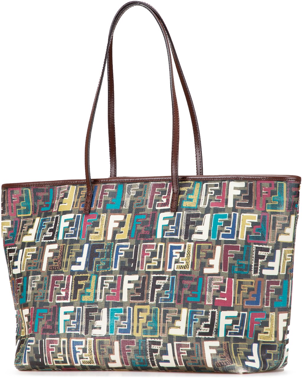 Fendi Medium Multicolor Zucca Spalmati Roll Tote Bruin