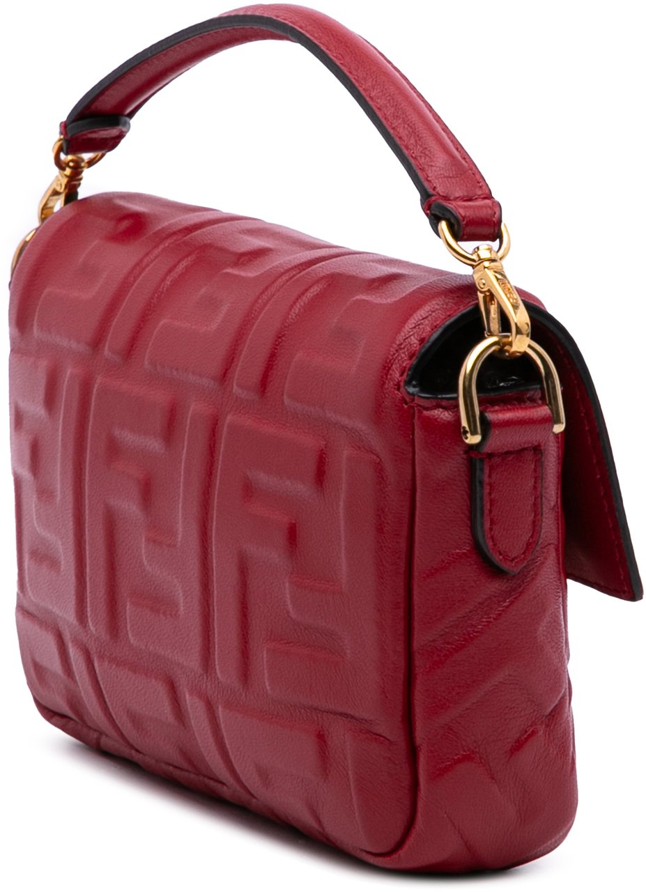 Fendi Mini Zucca Embossed Leather Baguette Satchel Rood