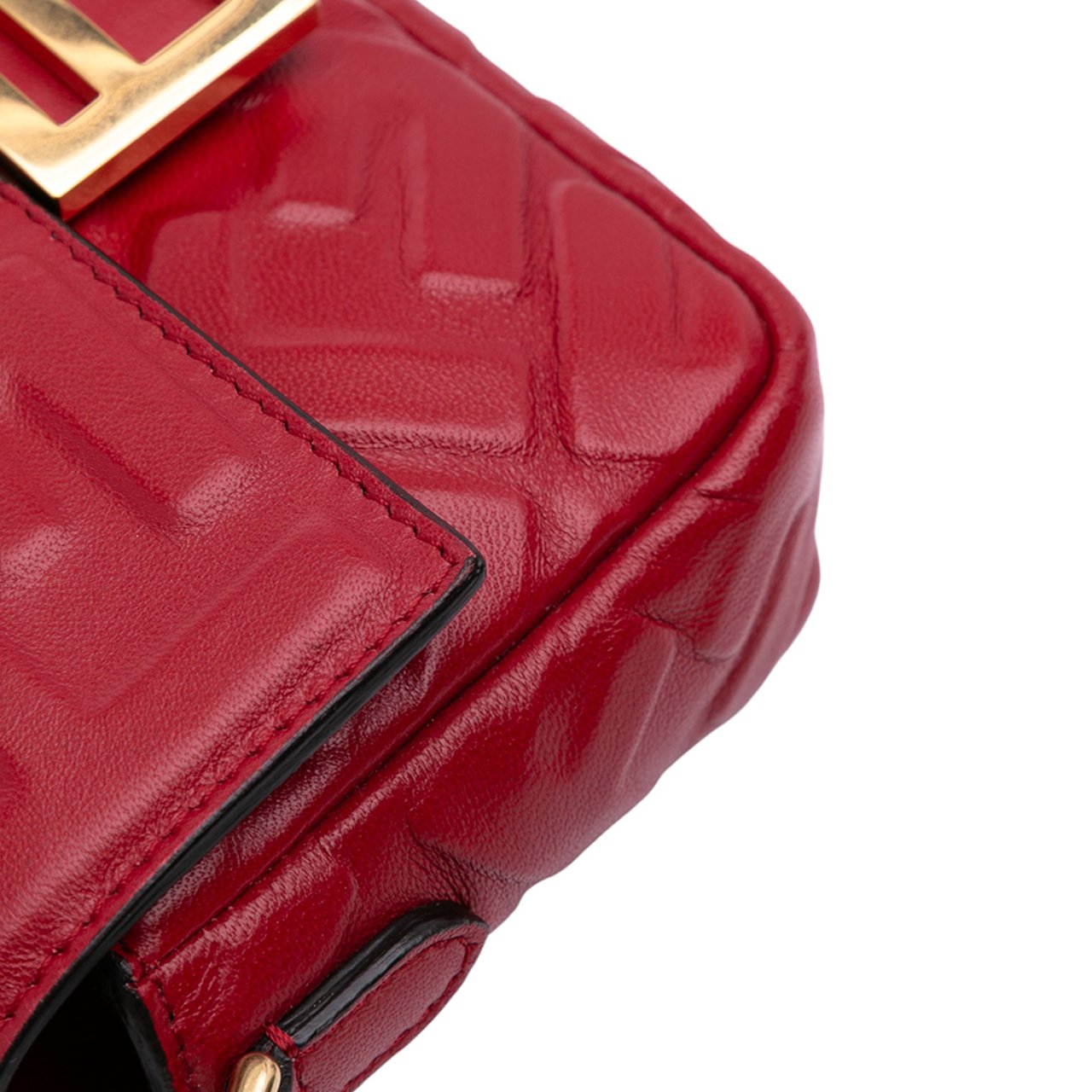 Fendi Mini Zucca Embossed Leather Baguette Satchel Rood