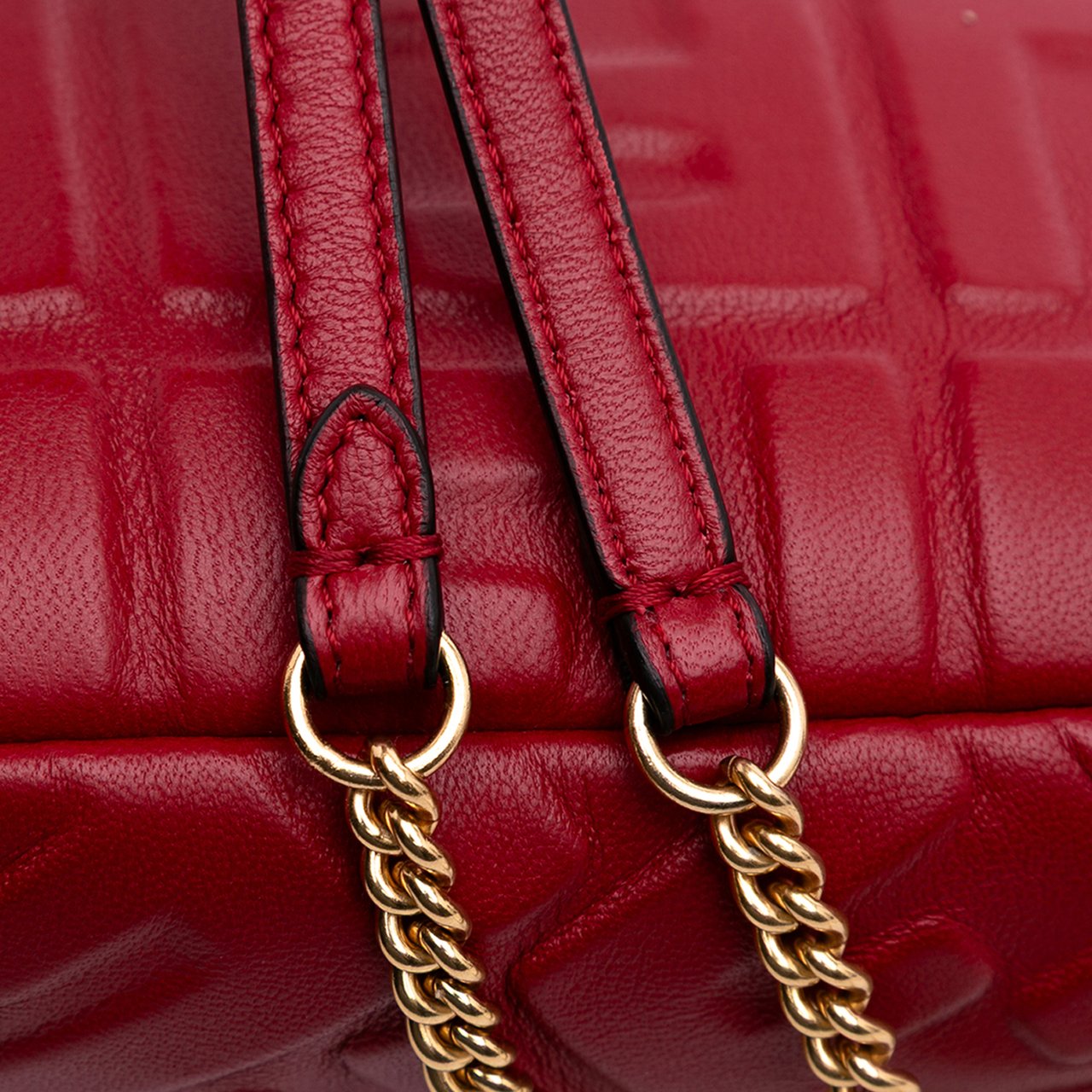 Fendi Mini Zucca Embossed Leather Baguette Satchel Rood