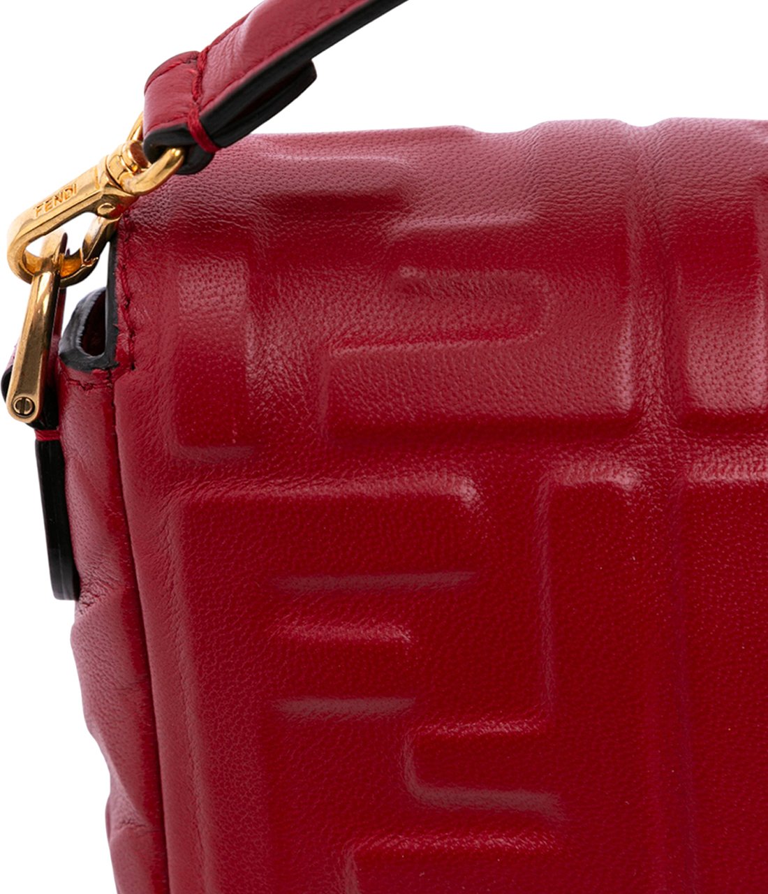 Fendi Mini Zucca Embossed Leather Baguette Satchel Rood