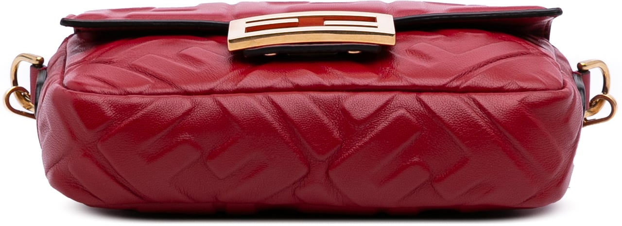 Fendi Mini Zucca Embossed Leather Baguette Satchel Rood