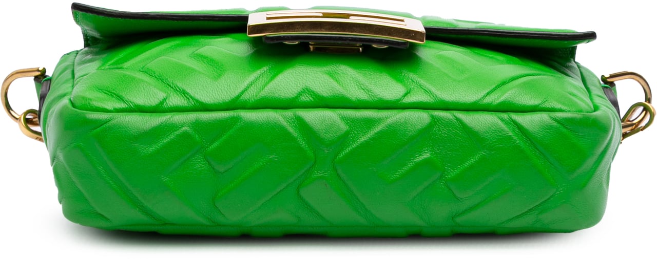 Fendi Mini Zucca Embossed Leather Baguette Satchel Groen