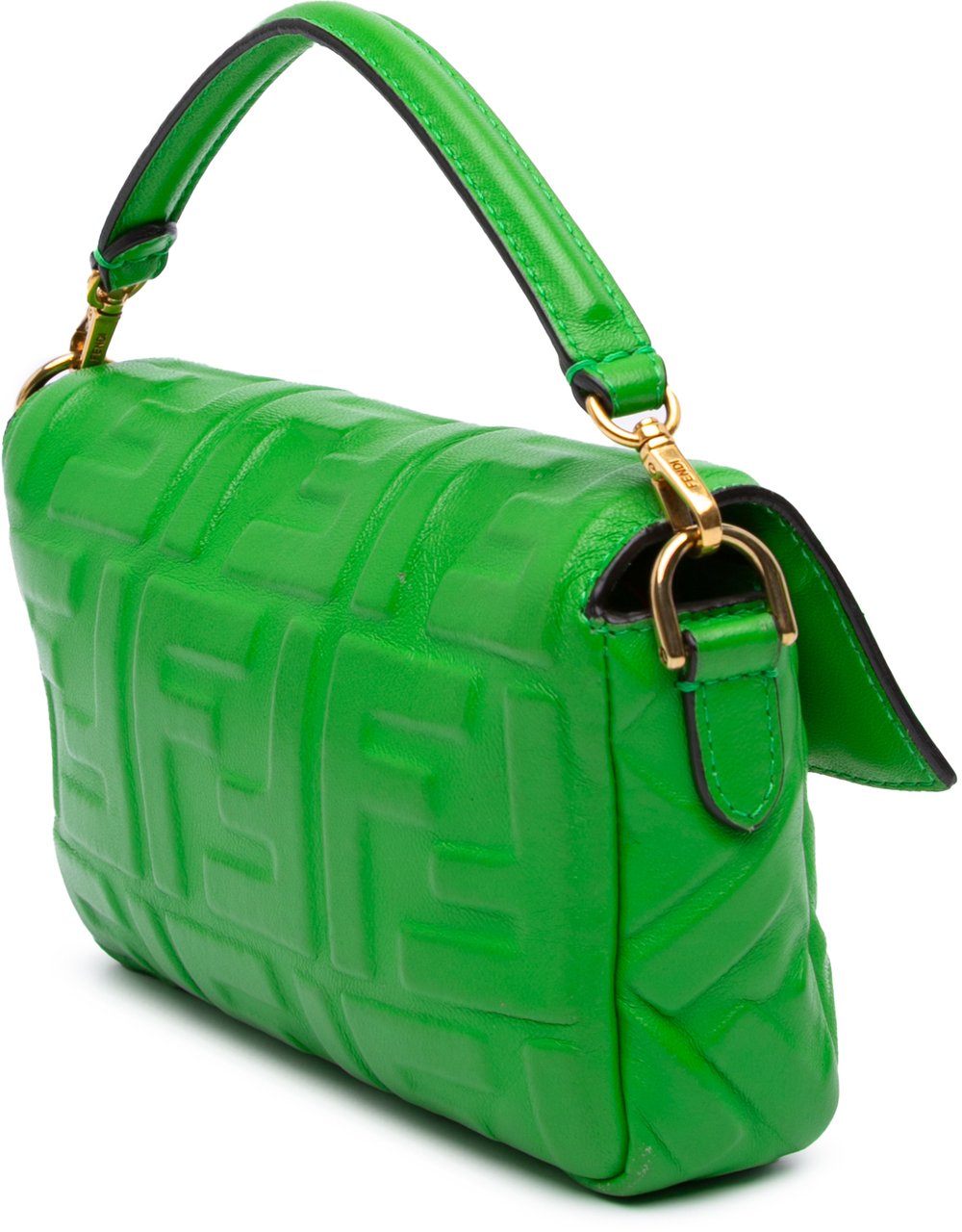 Fendi Mini Zucca Embossed Leather Baguette Satchel Groen