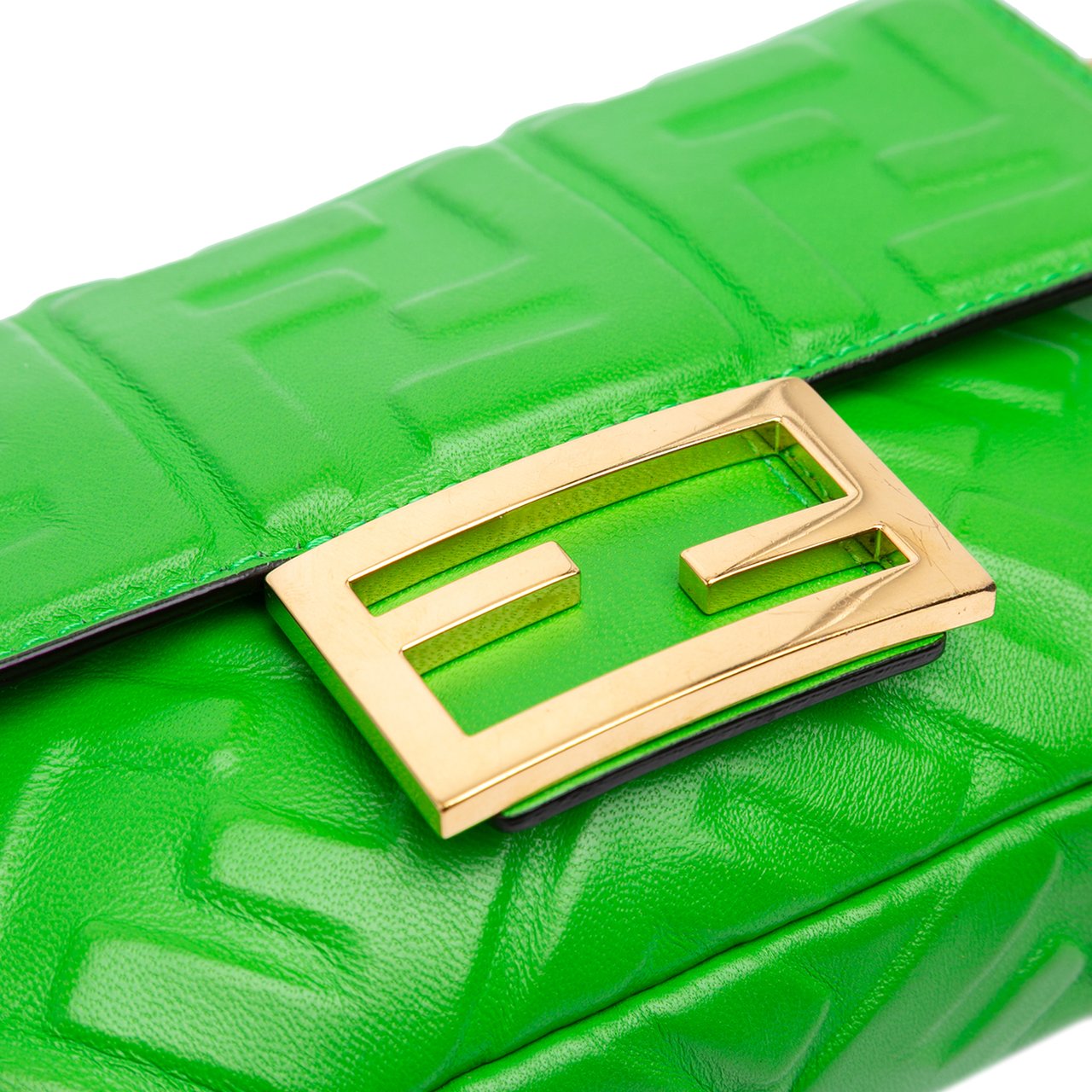 Fendi Mini Zucca Embossed Leather Baguette Satchel Groen