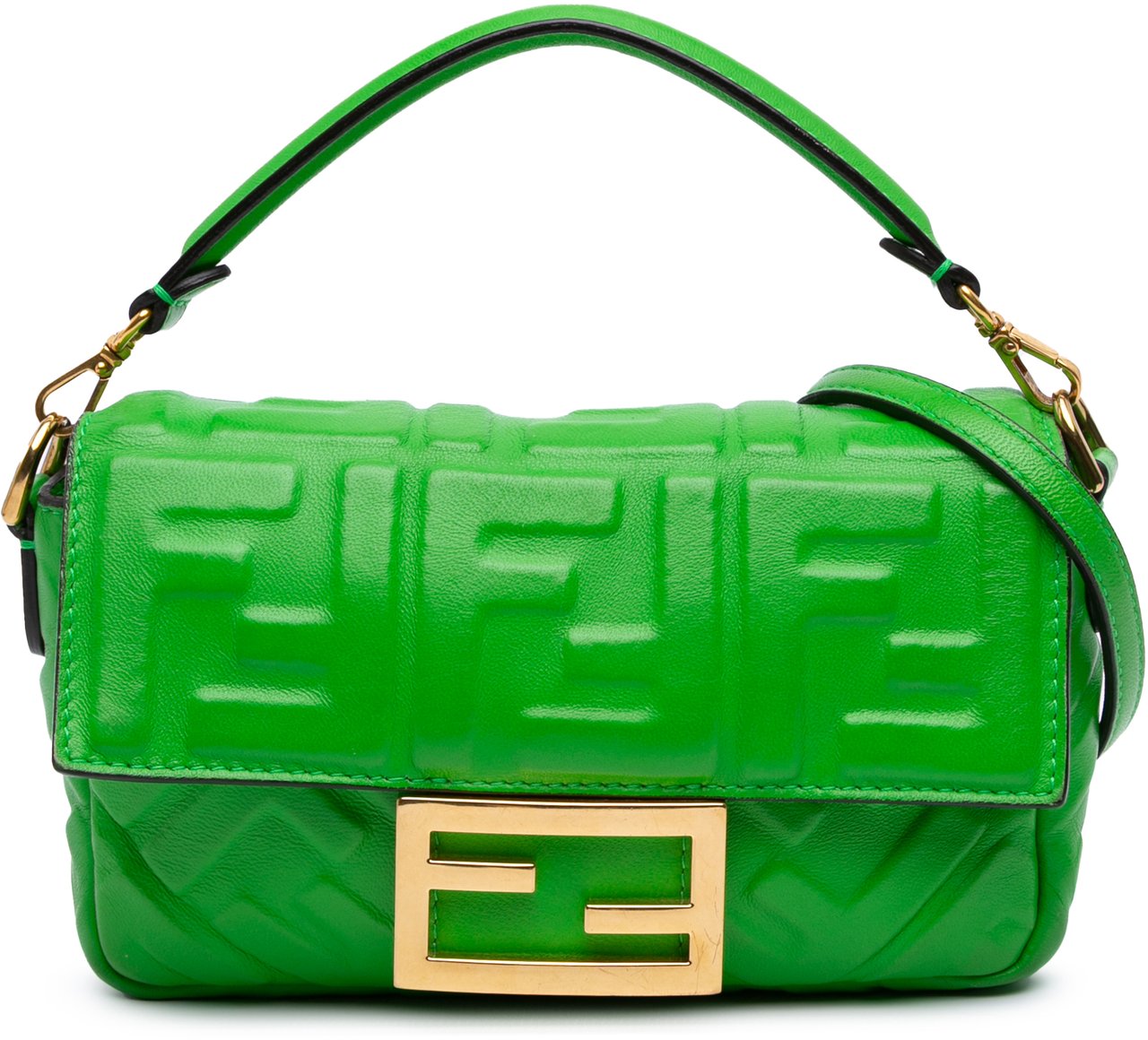 Fendi Mini Zucca Embossed Leather Baguette Satchel Groen