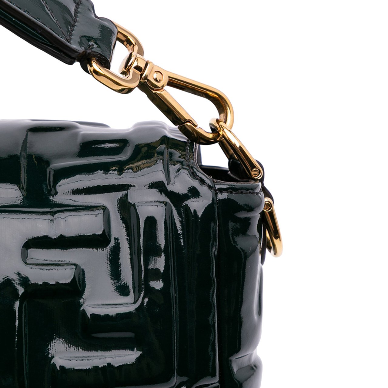 Fendi Large Zucca Embossed Patent Baguette Satchel Groen