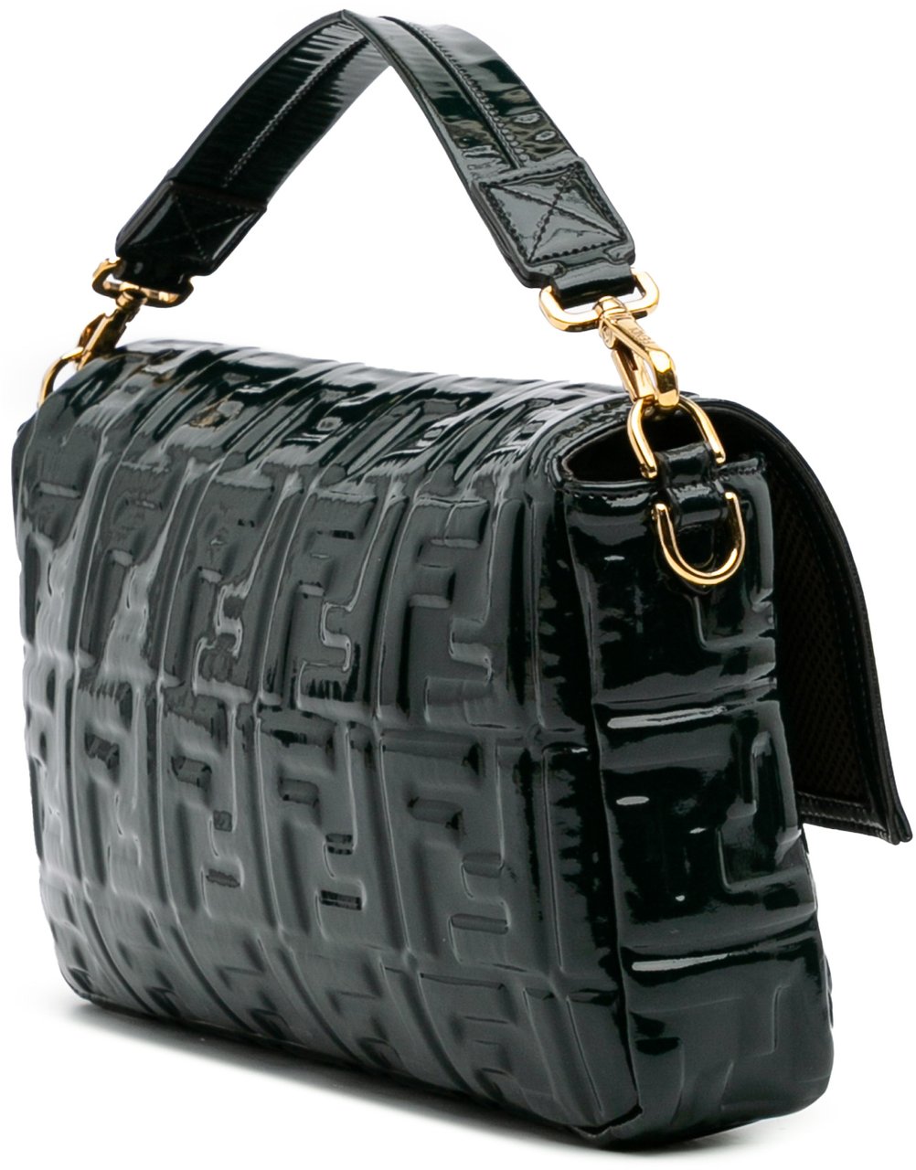 Fendi Large Zucca Embossed Patent Baguette Satchel Groen
