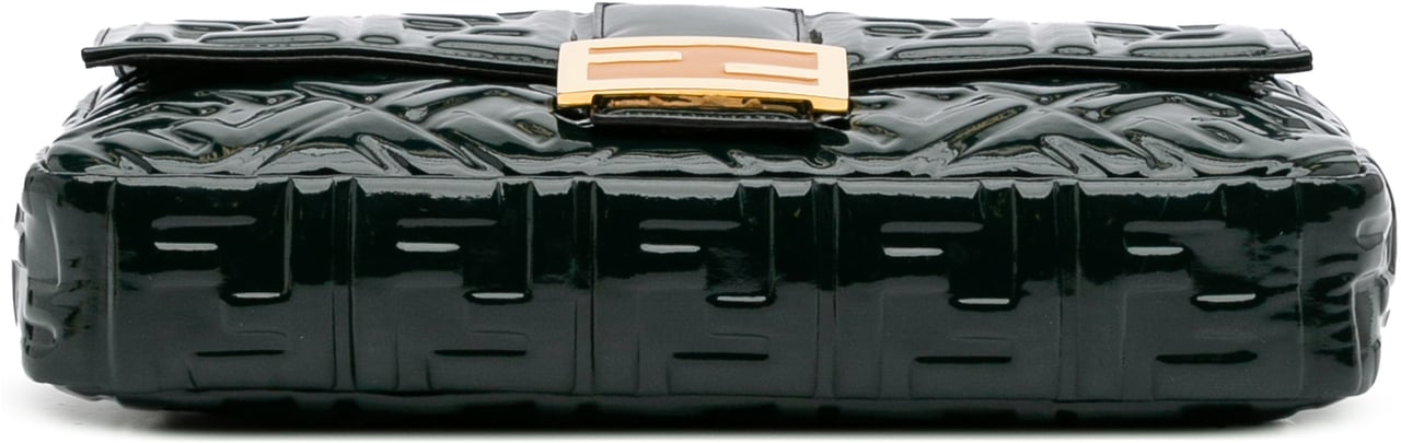 Fendi Large Zucca Embossed Patent Baguette Satchel Groen