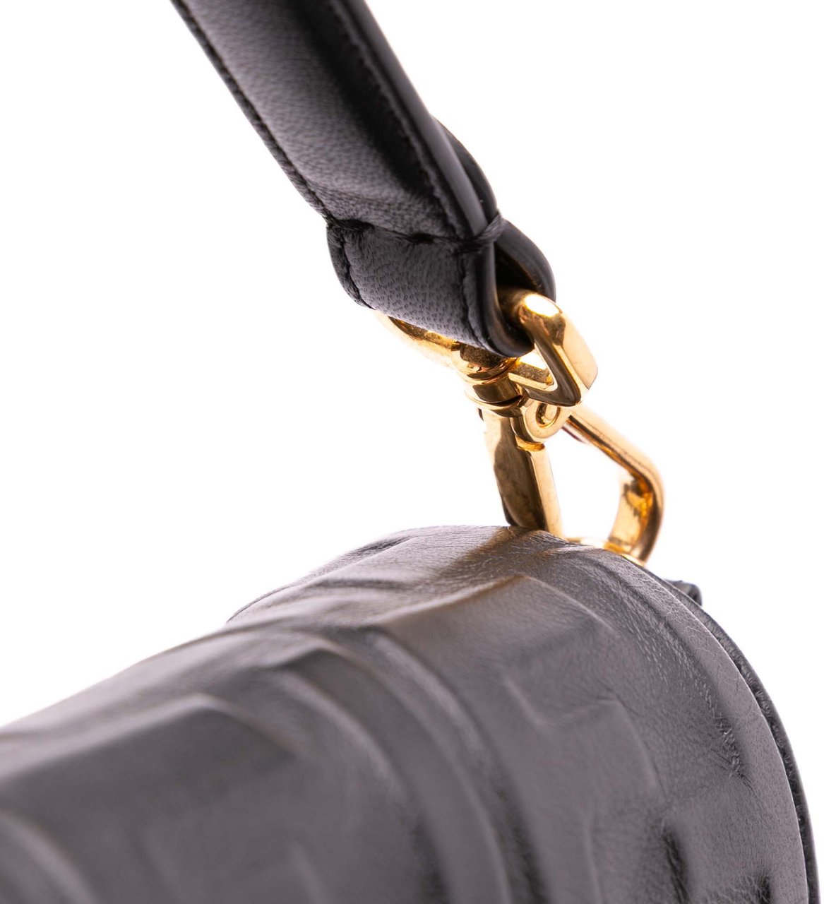 Fendi Zucca Embossed Leather Baguette Satchel Zwart
