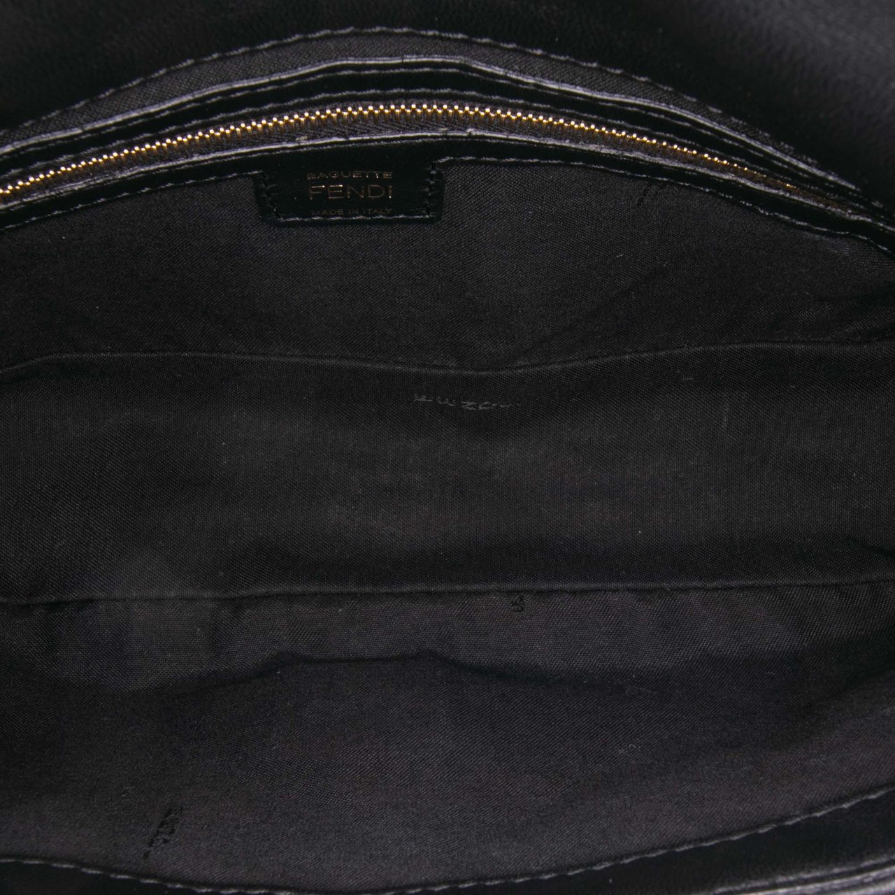 Fendi Zucca Embossed Leather Baguette Satchel Zwart