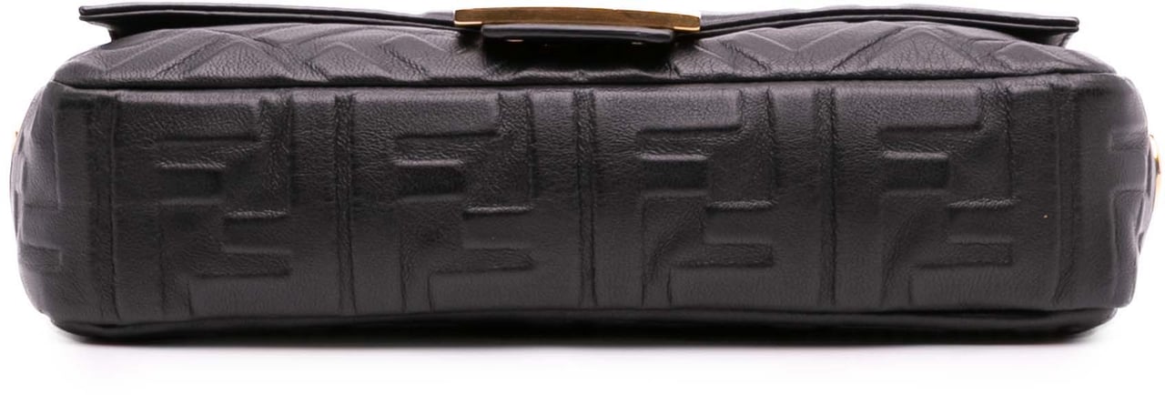 Fendi Zucca Embossed Leather Baguette Satchel Zwart