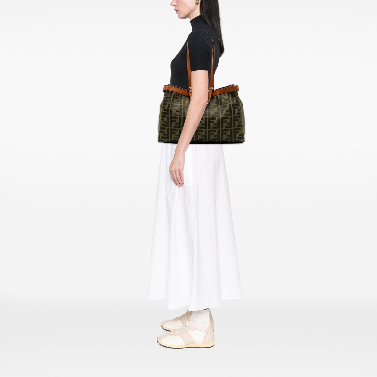 Fendi Zucca Embroidered Canvas Peekaboo X Tote Groen