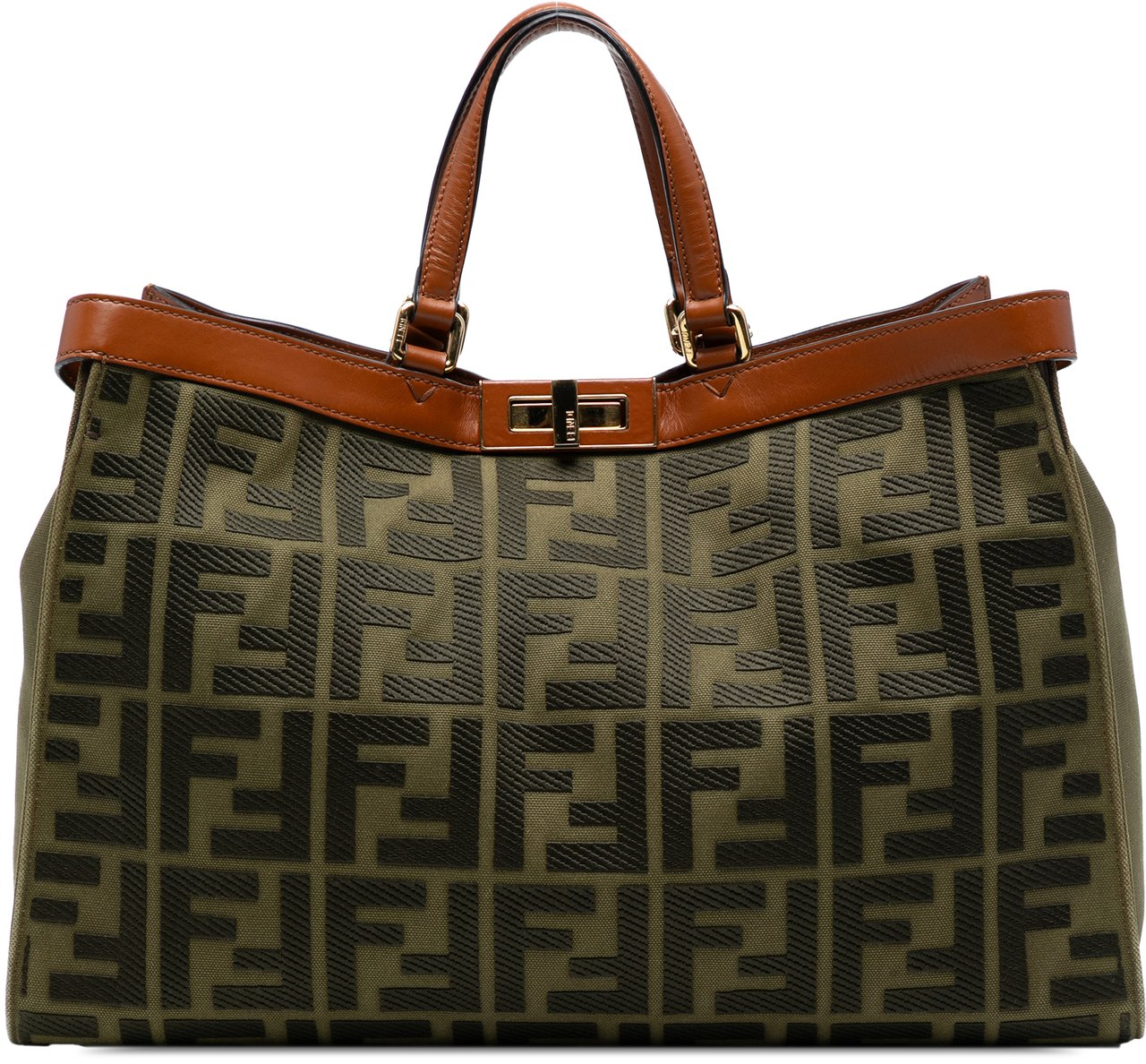Fendi Zucca Embroidered Canvas Peekaboo X Tote Groen