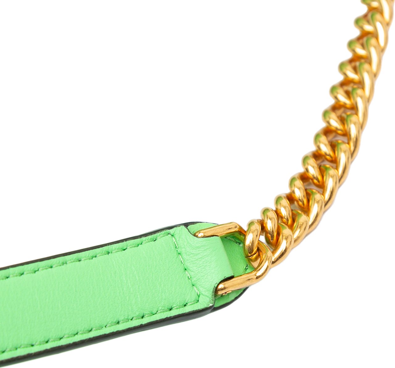 Fendi Zucca Embossed Leather Chain Midi Baguette Groen