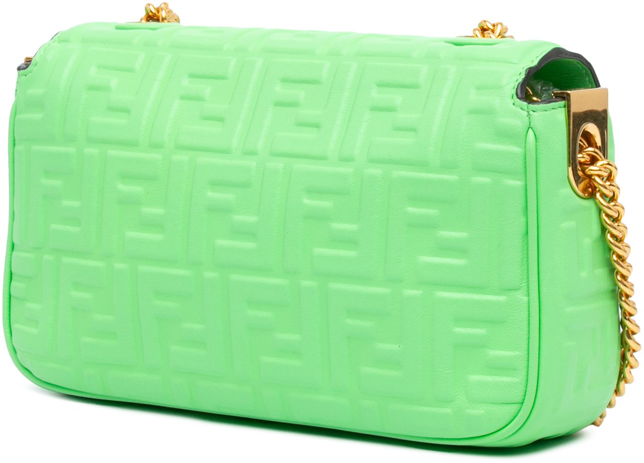 Fendi Zucca Embossed Leather Chain Midi Baguette Groen