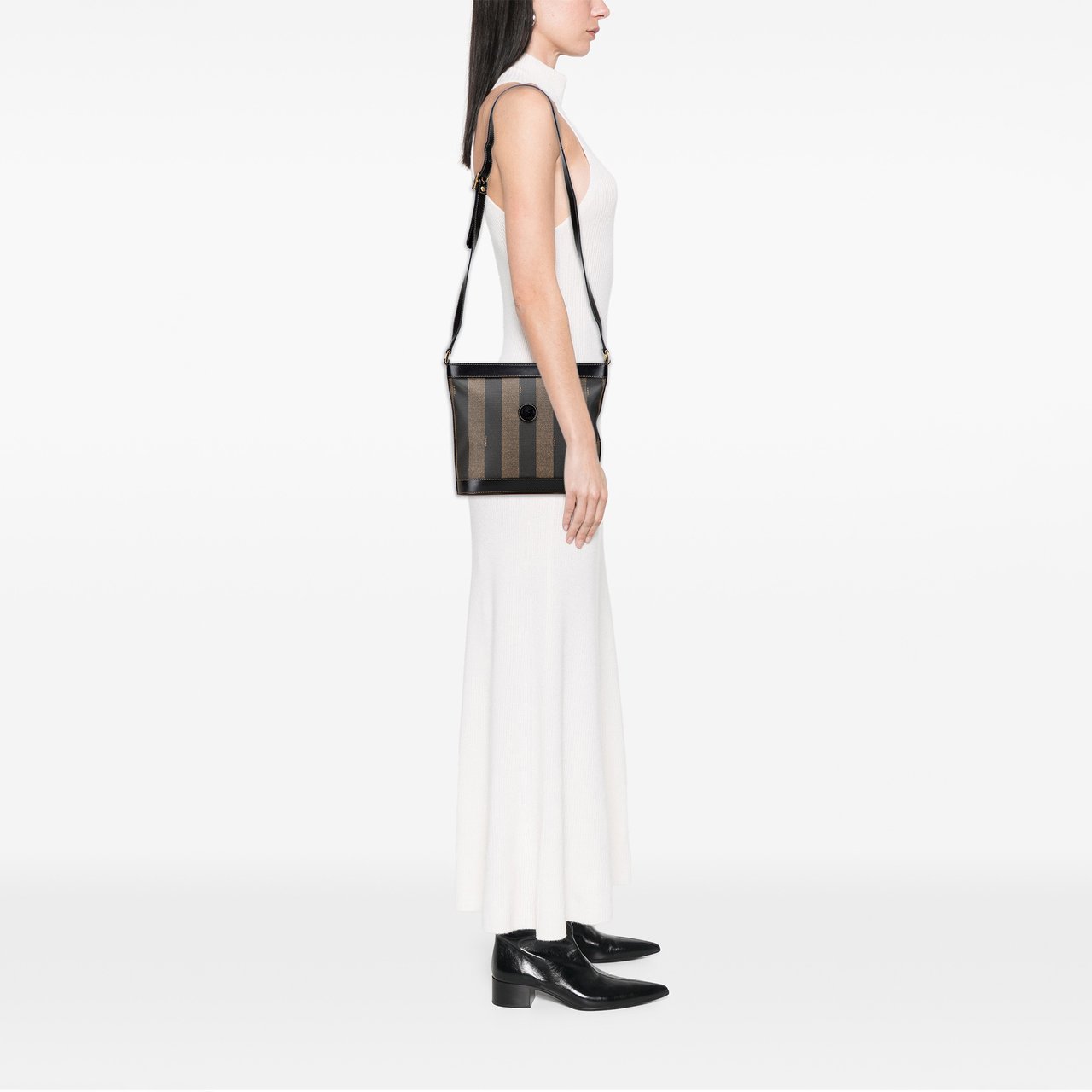Fendi Pequin Coated Canvas Crossbody Zwart