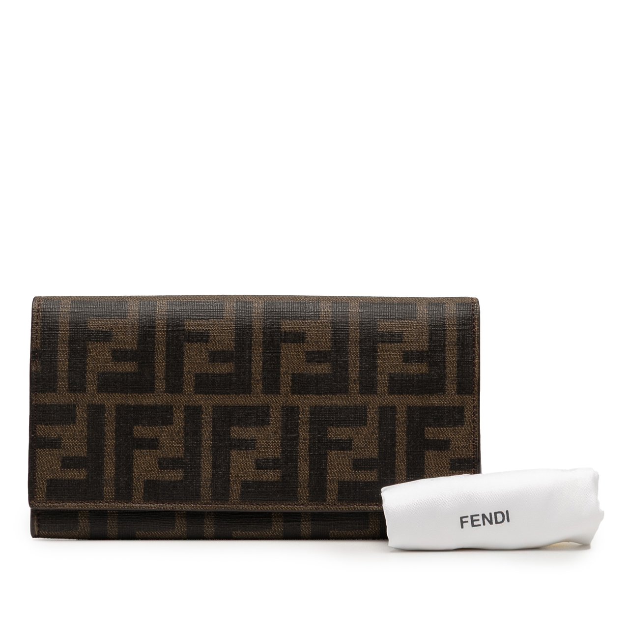 Fendi Zucca Coated Canvas Trifold Long Wallet Bruin