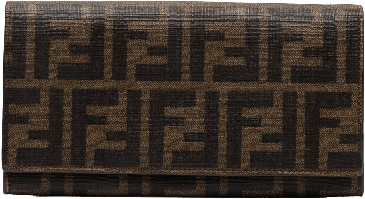Fendi Zucca Coated Canvas Trifold Long Wallet Bruin