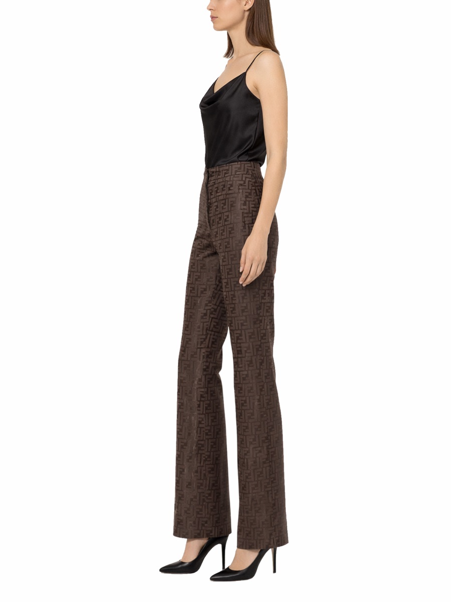 Fendi Geometric Cotton-Blend Flared Pants Zwart
