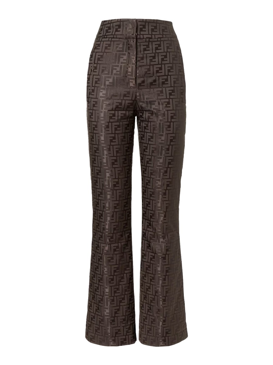 Fendi Geometric Cotton-Blend Flared Pants Zwart