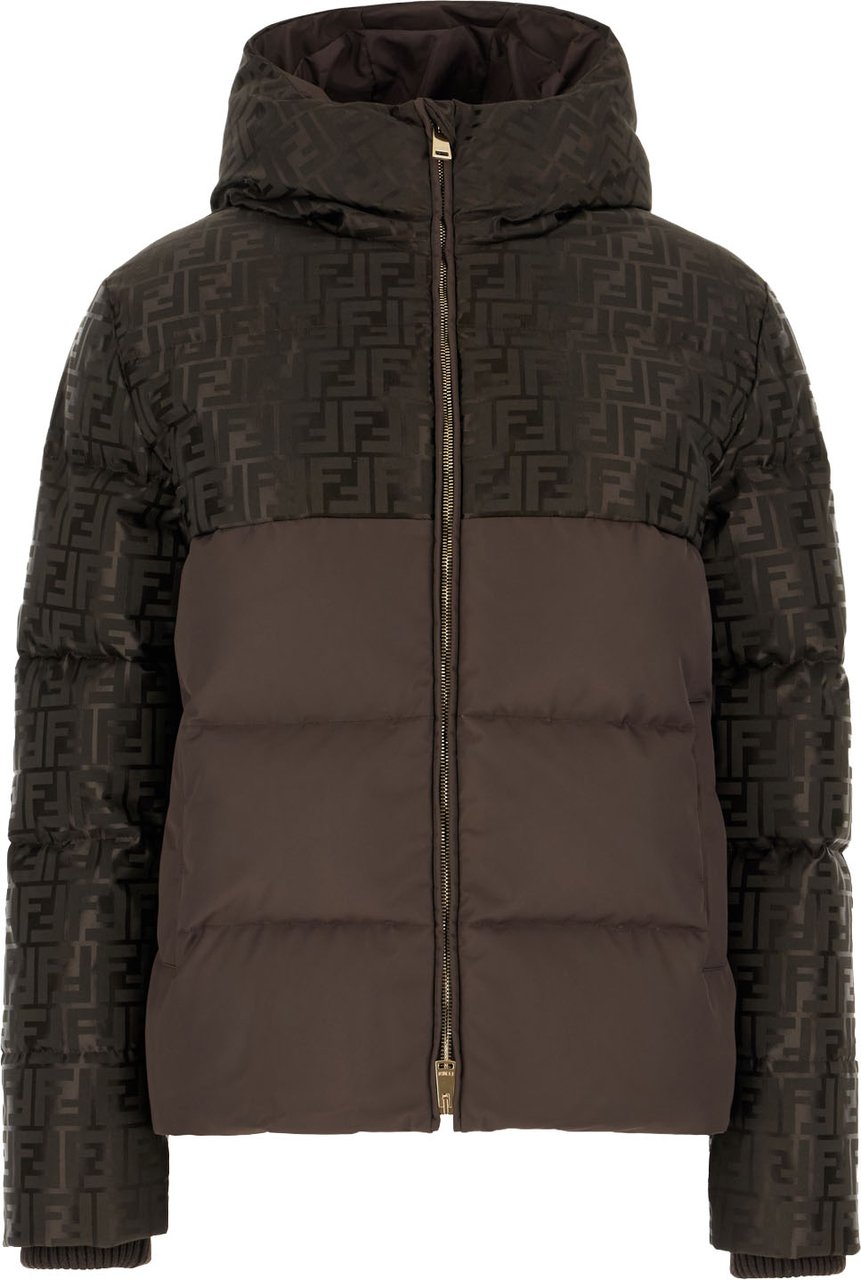 Fendi Chocolate cotton blend down jacket Bruin