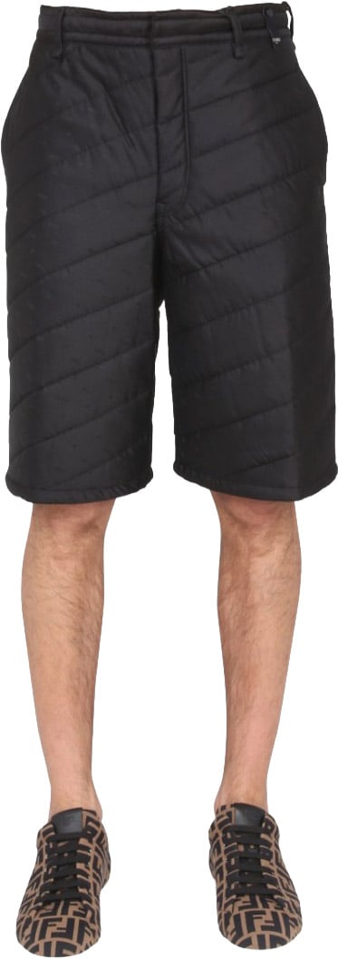 Fendi Quilted Black Bermuda Shorts Zwart