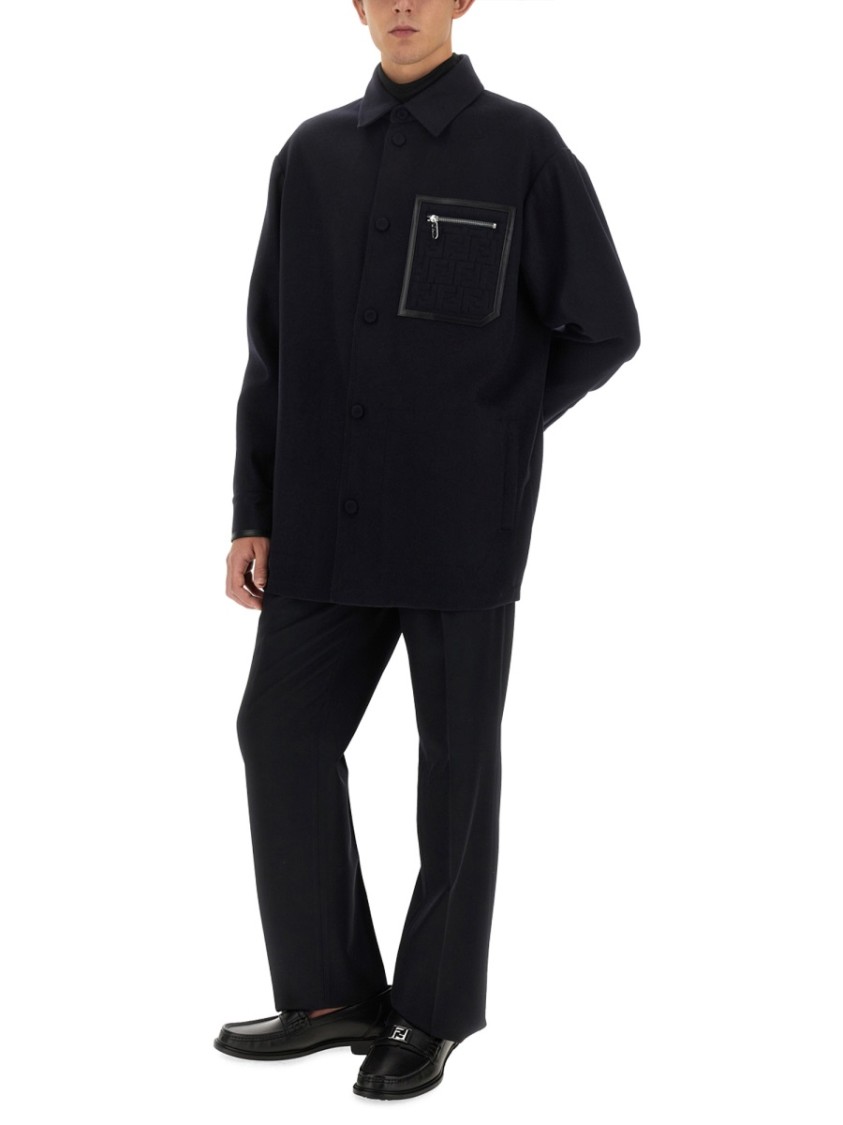 Fendi Straight-Fit Black Wool Pants Blauw