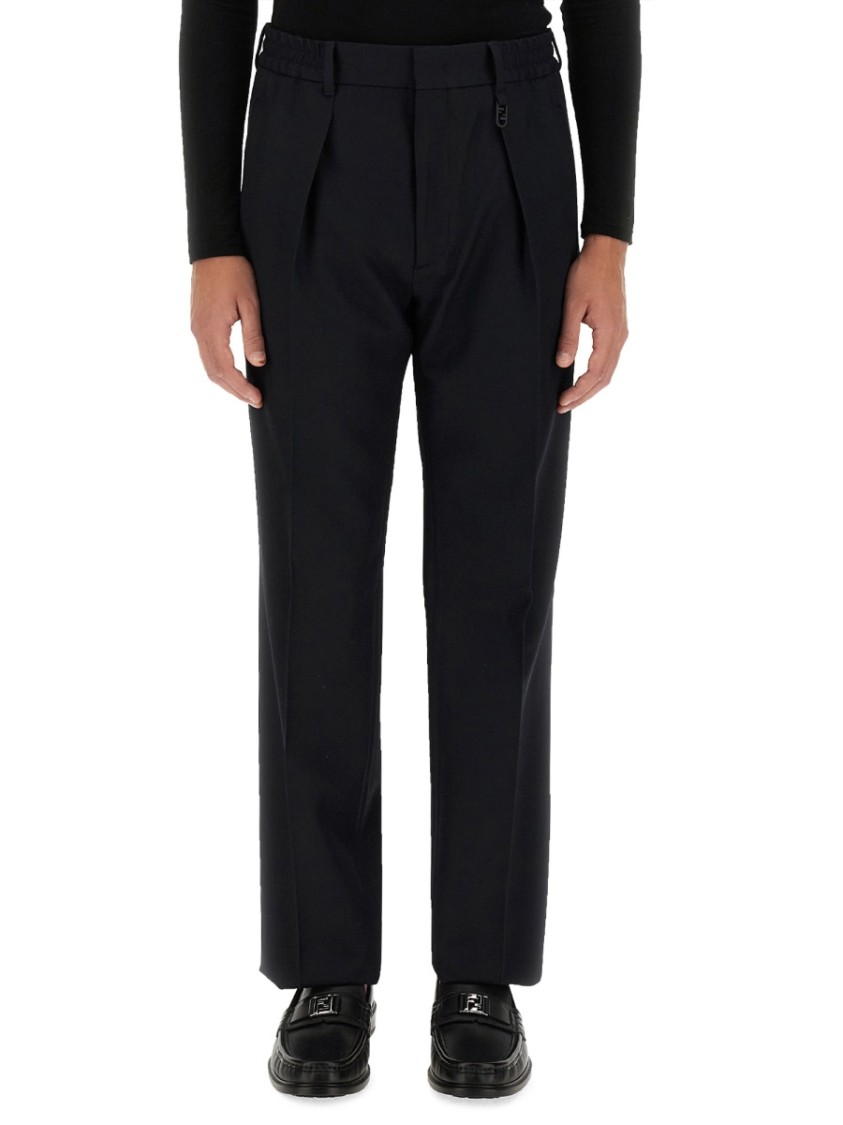 Fendi Straight-Fit Black Wool Pants Blauw