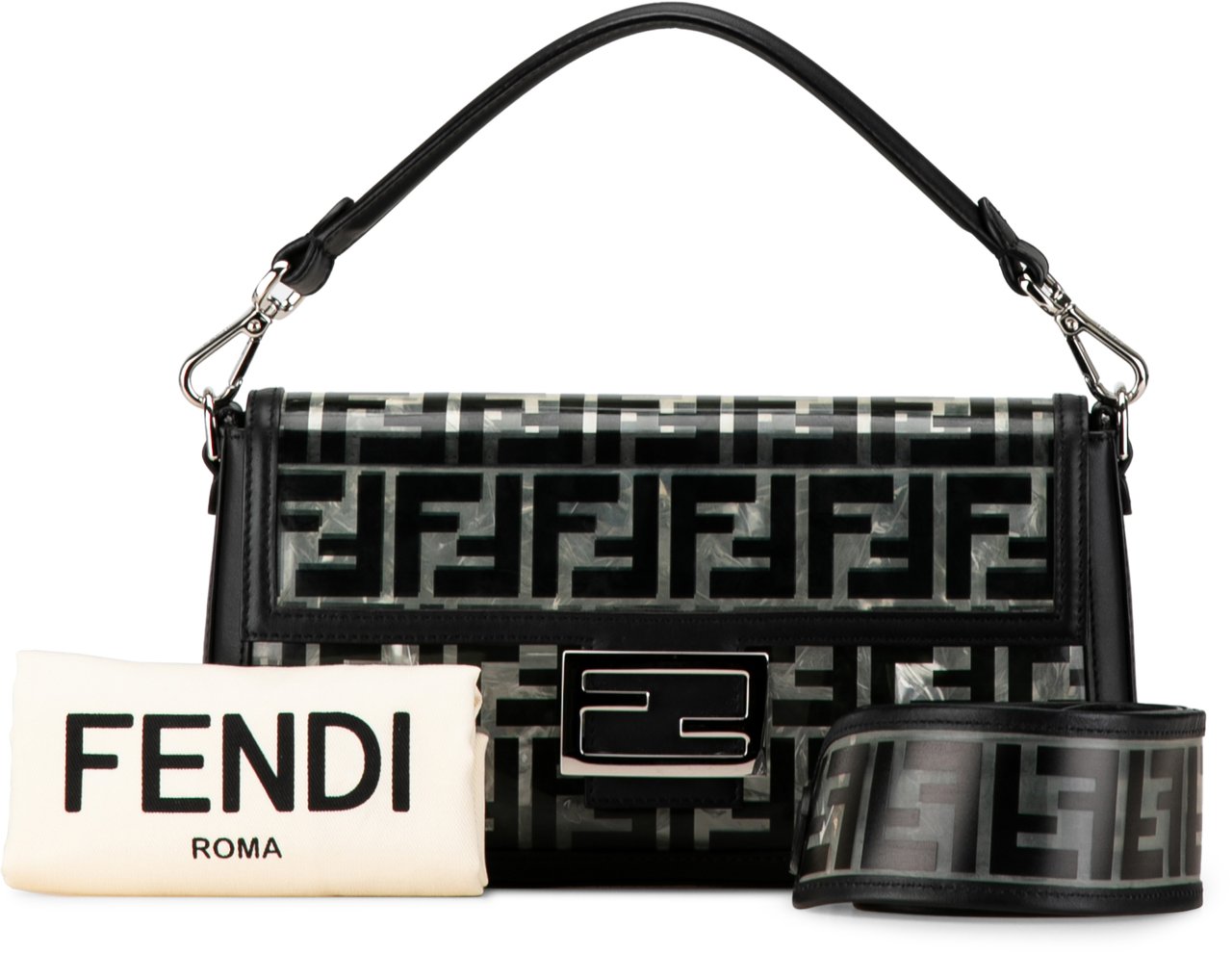 Fendi Medium Zucca PVC Baguette Satchel Zwart