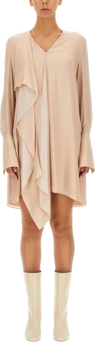 Fendi V-Neck Crepe Dress Neutraal