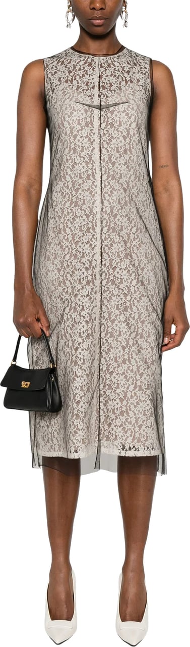 Fendi Lace Midi Double-Layer Tulle Effect Dress Grijs