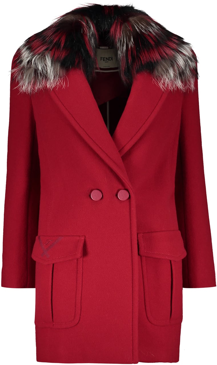 Fendi Virgin wool coat with fox fur Rood