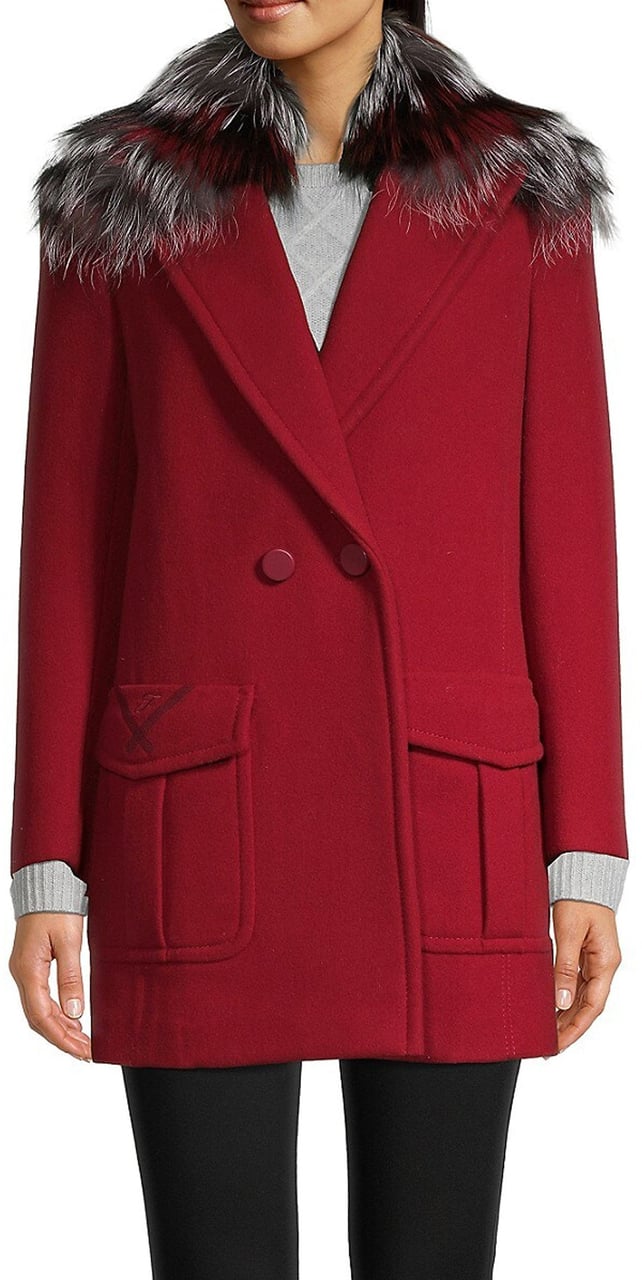 Fendi Fendi Fur Collar Wool Coat Rood