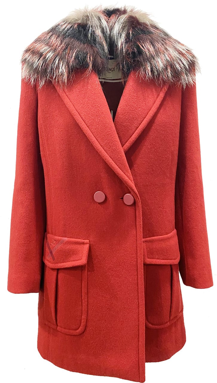 Fendi Fendi Fur Collar Wool Coat Rood
