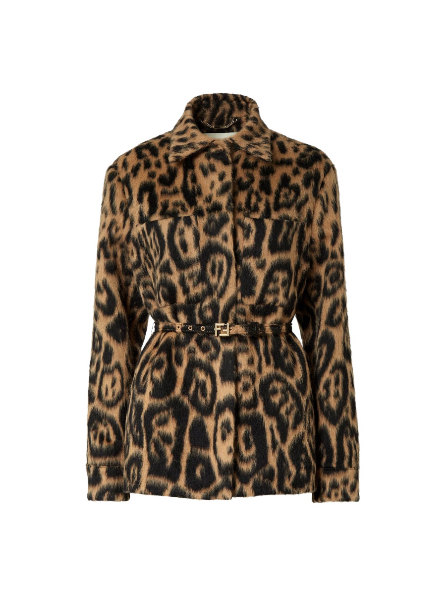 Fendi Leopard Go-To Wool-Blend Jacket Zwart