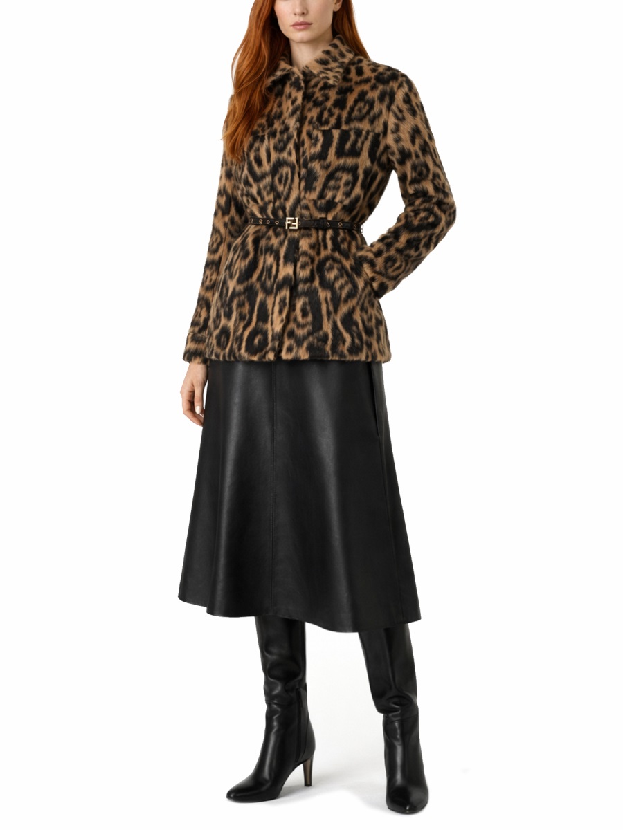 Fendi Leopard Go-To Wool-Blend Jacket Zwart