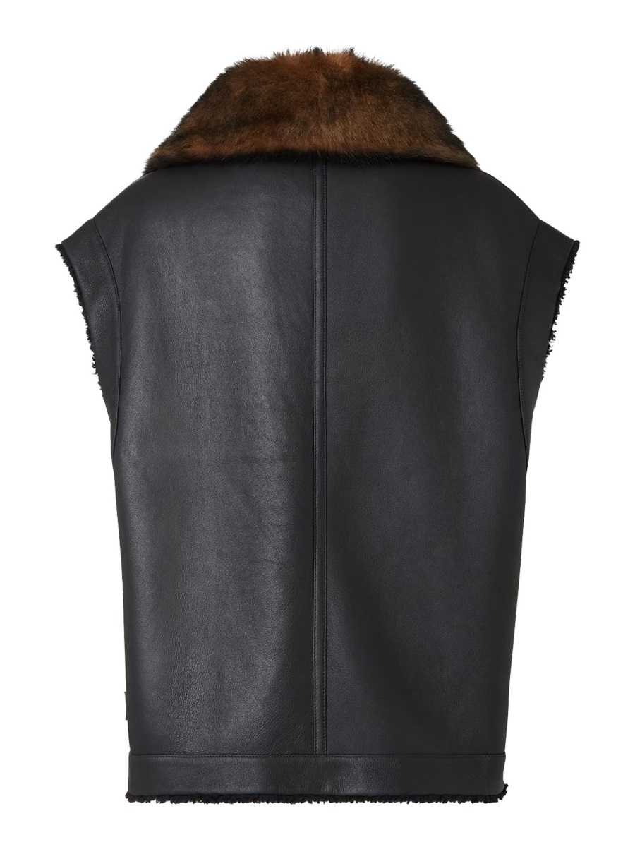 Fendi Black Lambskin Leather Sleeveless Vest Zwart