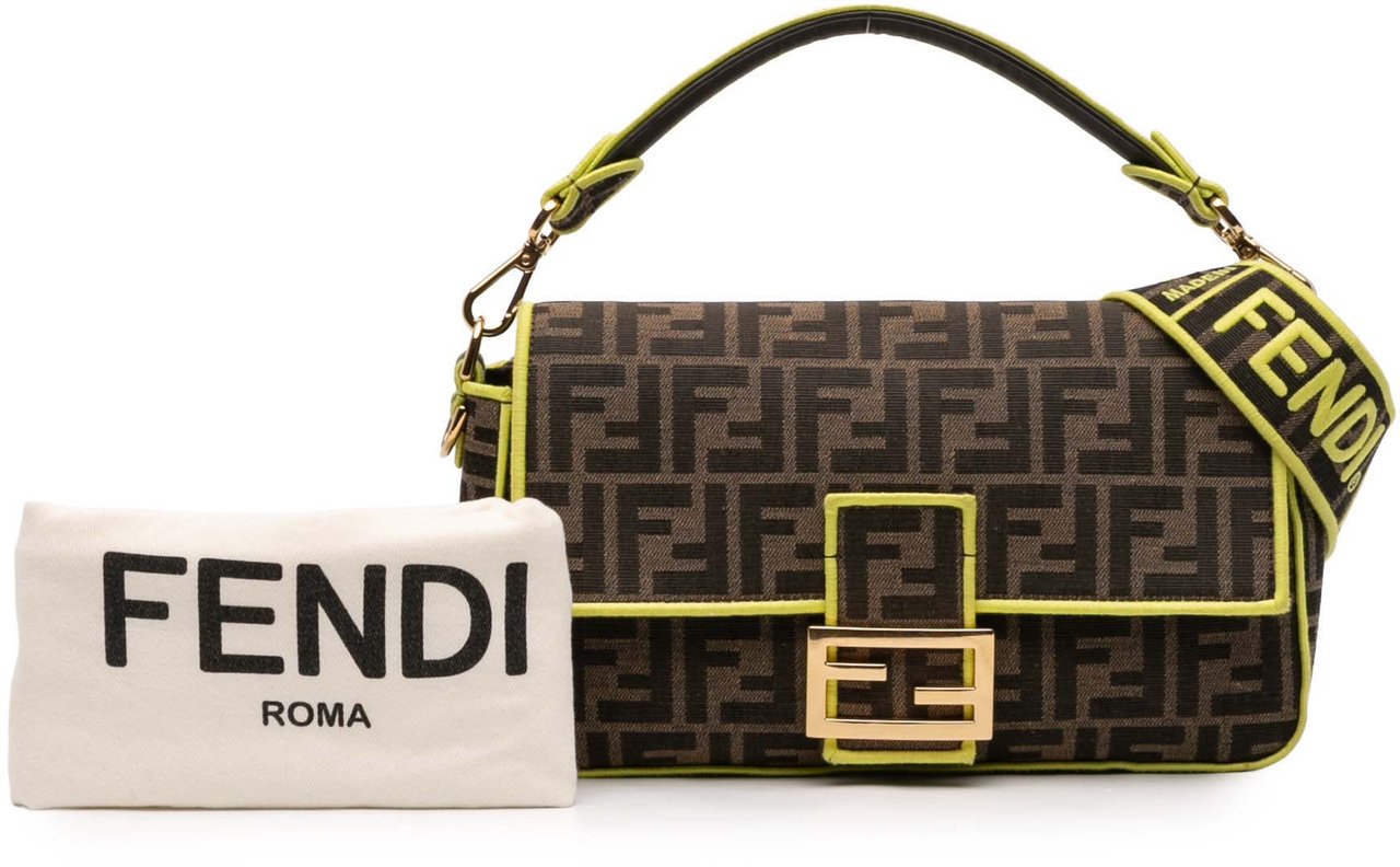 Fendi Zucca Embroidered Canvas Baguette Satchel Bruin