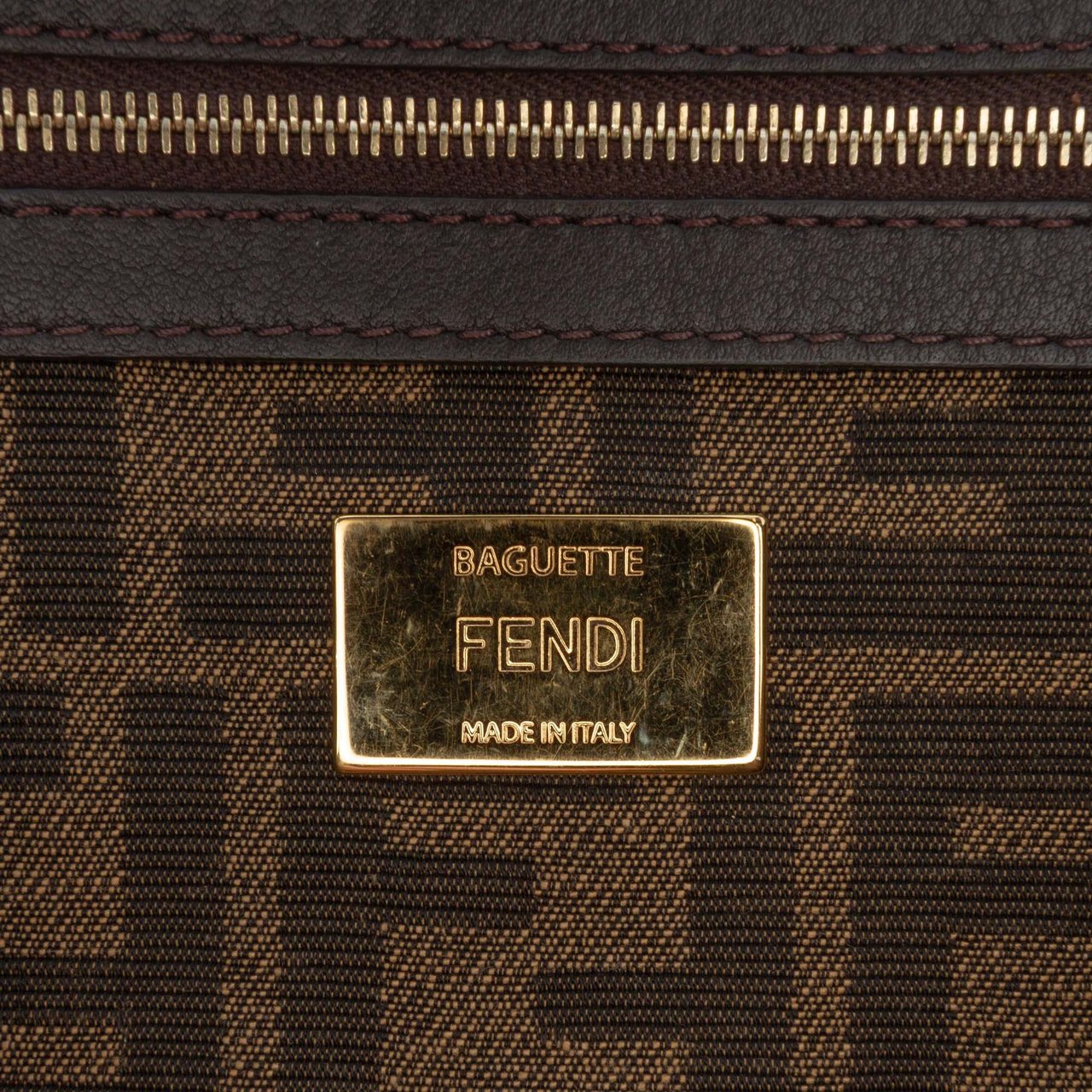 Fendi Zucca Embroidered Canvas Baguette Satchel Bruin