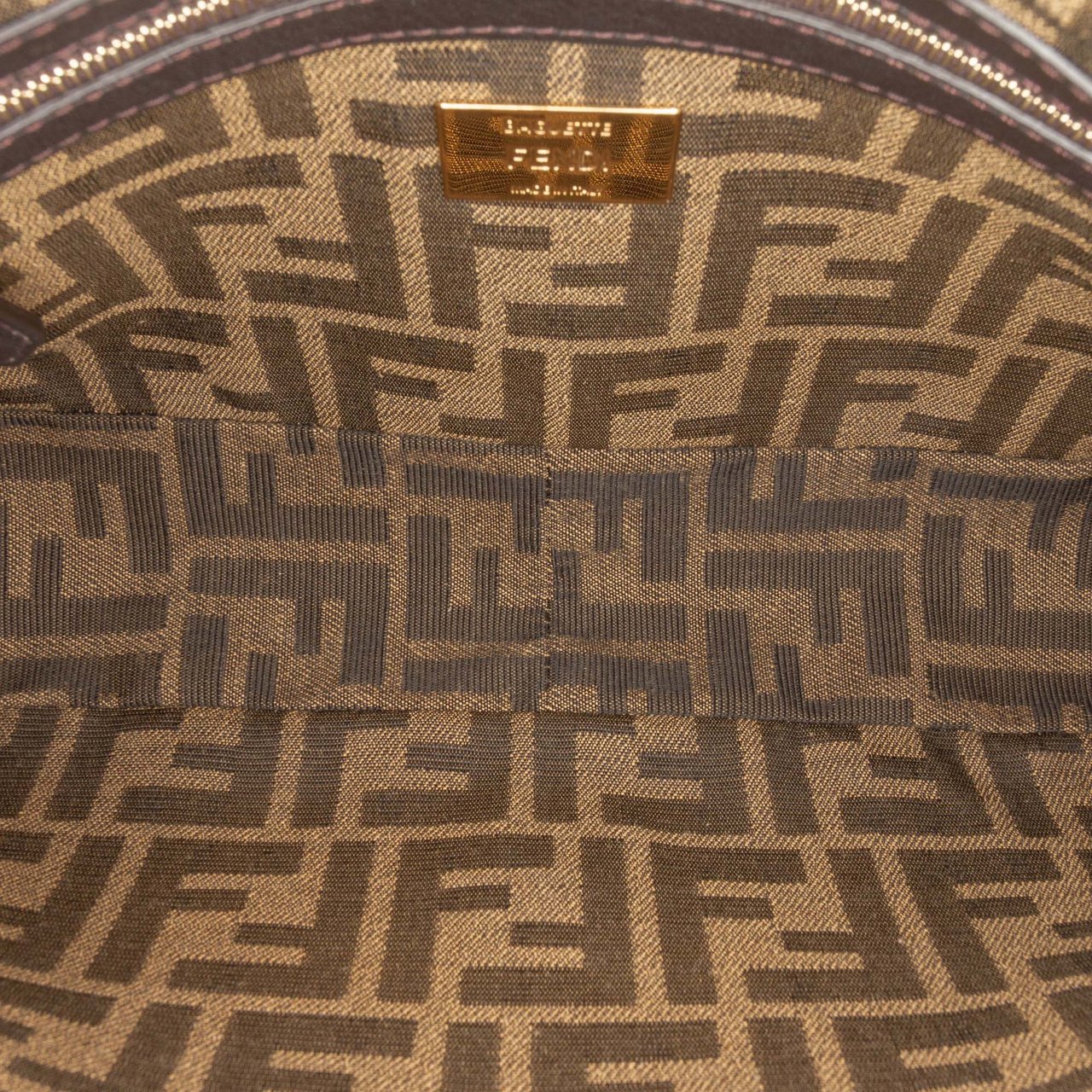 Fendi Zucca Embroidered Canvas Baguette Satchel Bruin