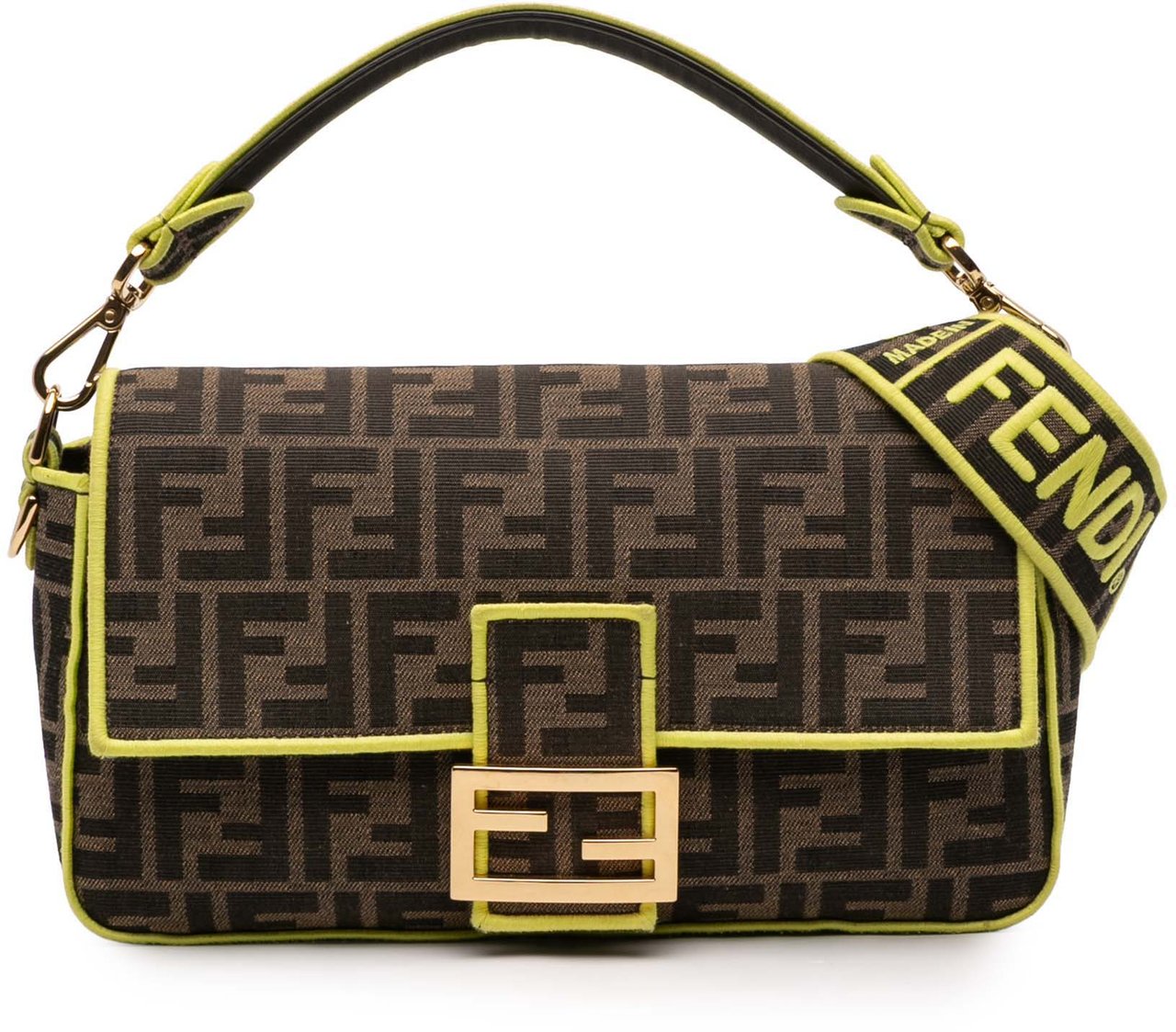 Fendi Zucca Embroidered Canvas Baguette Satchel Bruin