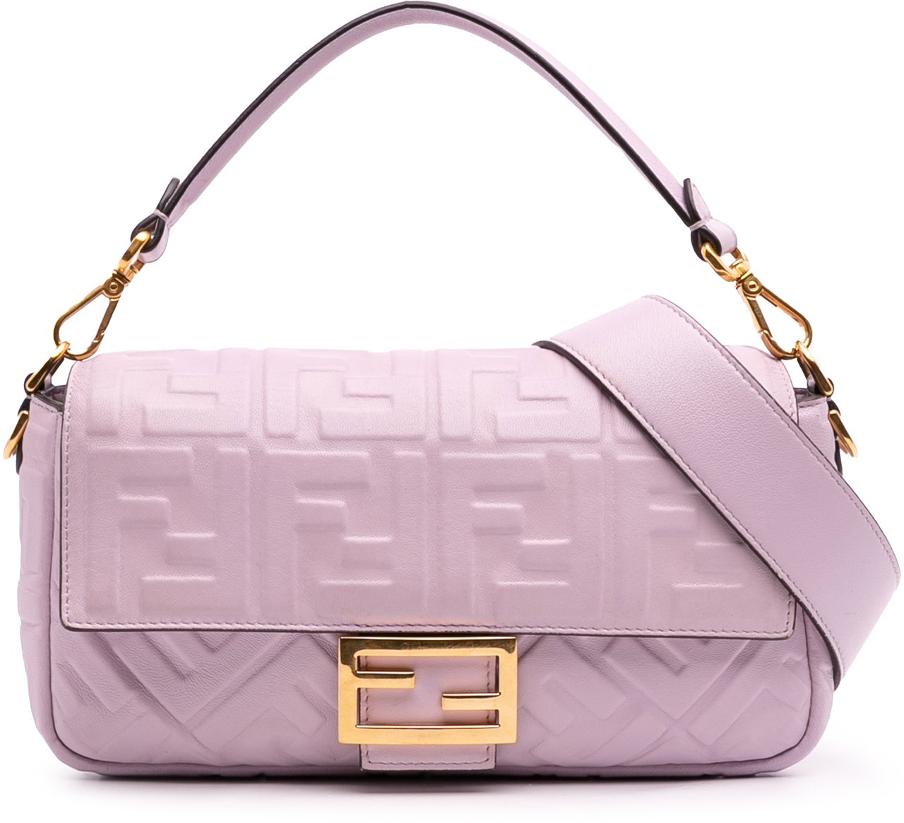 Fendi Medium Leather Embossed FF Baguette Satchel Roze