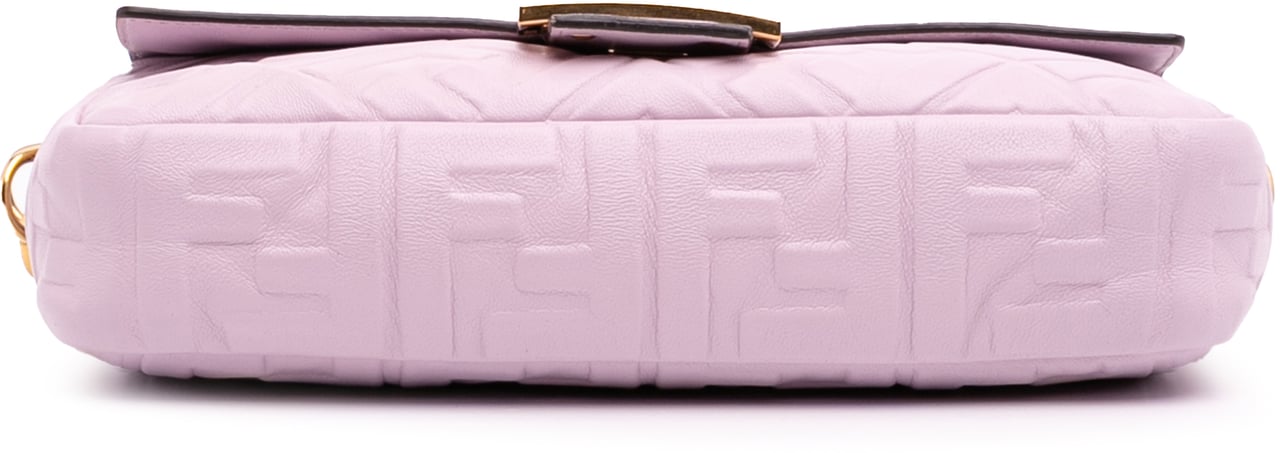 Fendi Medium Leather Embossed FF Baguette Satchel Roze