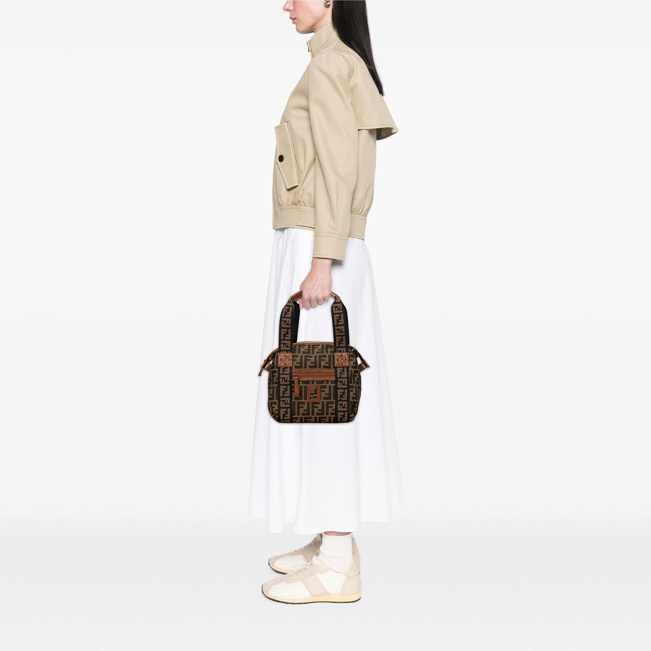 Fendi Zucca Canvas FF Handbag Bruin