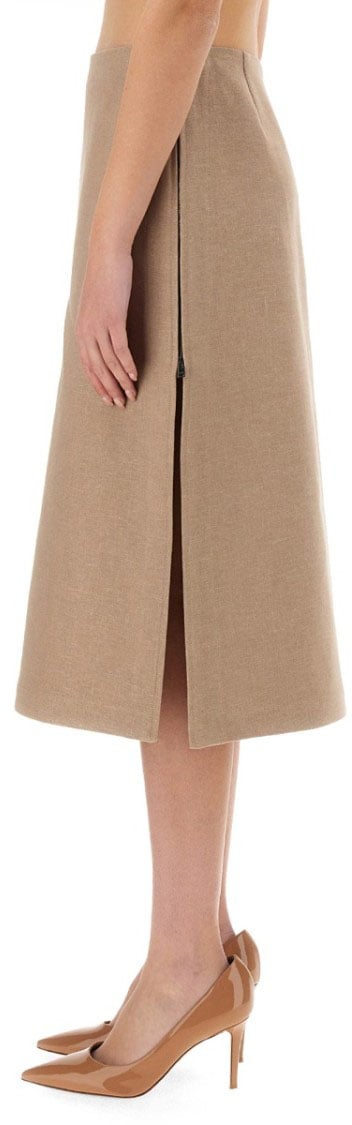 Fendi Waxed Linen Midi Skirt Neutraal