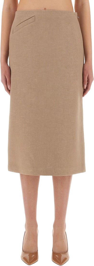 Fendi Waxed Linen Midi Skirt Neutraal