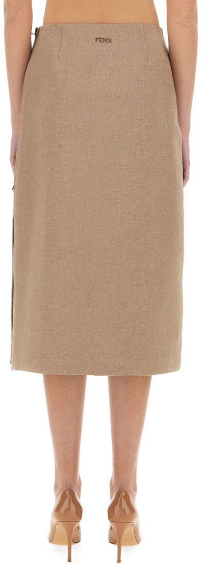 Fendi Waxed Linen Midi Skirt Neutraal