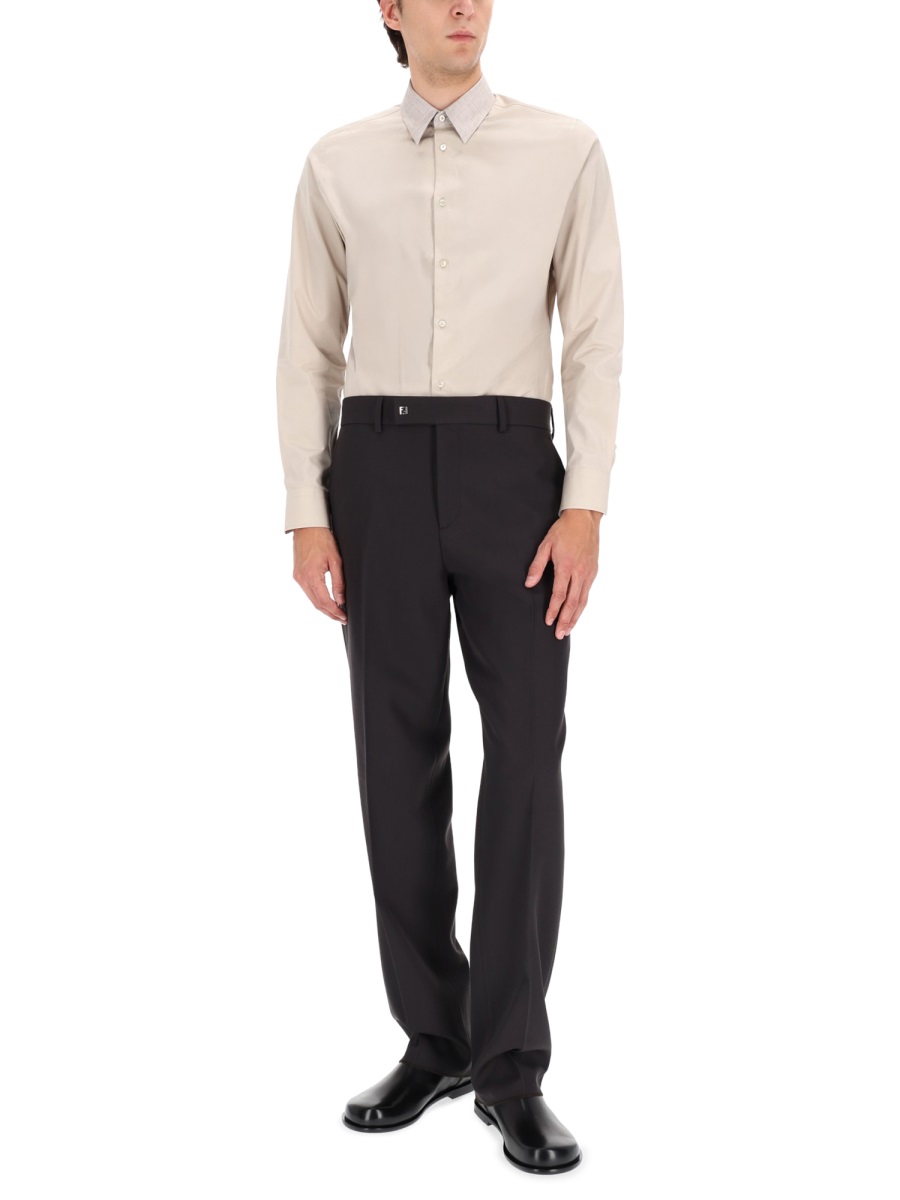 Fendi White Cotton Pointed Collar Shirt Neutraal