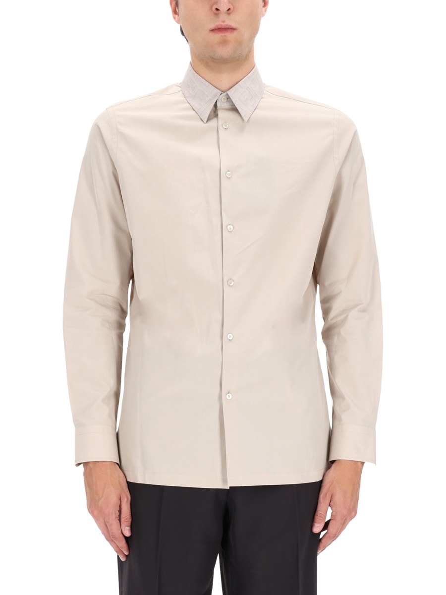 Fendi White Cotton Pointed Collar Shirt Neutraal